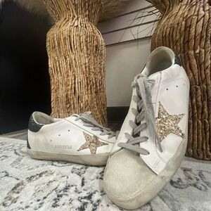 Golden Goose White Sneakers with Glittering Gold Star
